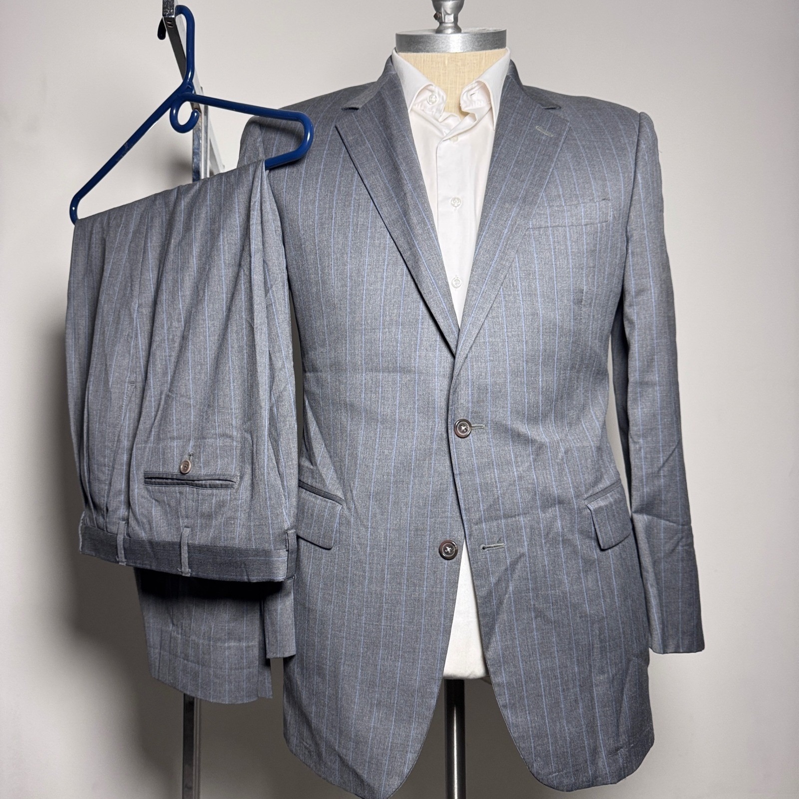 Brooks Brothers 1818 Madison Suit Mens 43l 34x30 Grey Pinstripe Wool 2-Button